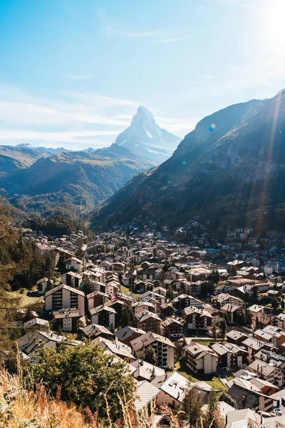 Pueblo Zermatt Con Telón Fondo Matterhorn Suiza — Foto de Stock