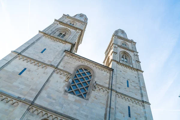 Gyönyörű Építészeti Híres Torony Grossmünster Templom Zurich City Svájc — Stock Fotó