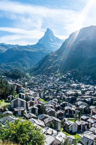 Pueblo Zermatt Con Telón Fondo Matterhorn Suiza — Foto de Stock