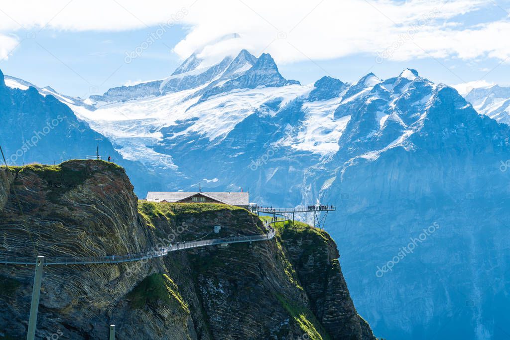 Sky cliff walk on First peak of Alps mountain at Grindelwald Switzerland.