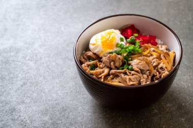 Yumurtalı domuz pirinci kasesi (Donburi) - Japon yemeği tarzı.