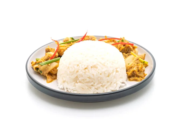 Gebratene Krabben Currypulver Mit Reis Isoliert Auf Weißem Hintergrund — Stockfoto