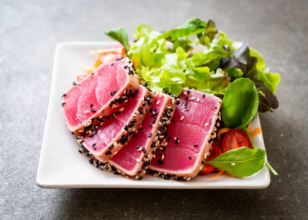 fresh tuna raw with vegetable salad - healthy food