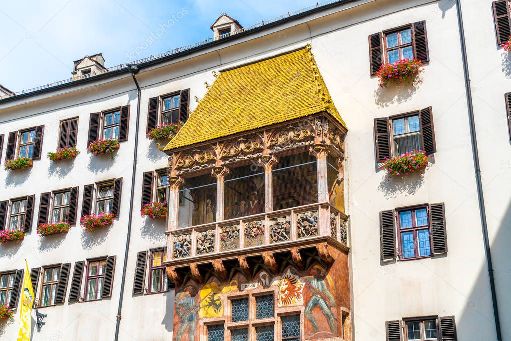 Detail of the famous Goldenes Dachl at Innsbruck in Austria.