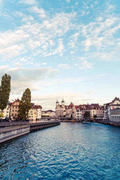 Historic City Center Lucerne Luzern Famous Chapel Bridge Switzerland — Stock Photo, Image