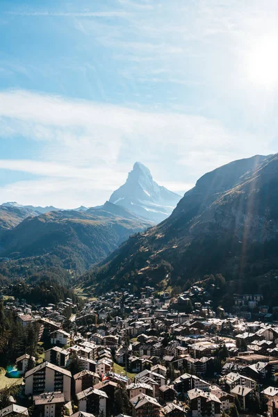 Pueblo Zermatt Con Telón Fondo Matterhorn Suiza — Foto de Stock