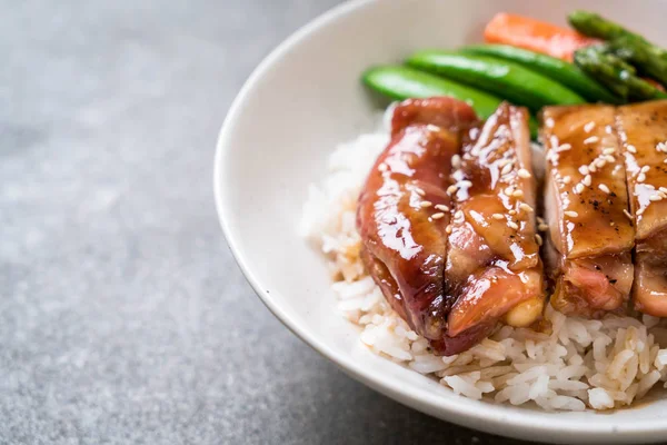 Bol Riz Poulet Teriyaki Style Alimentaire Asiatique — Photo