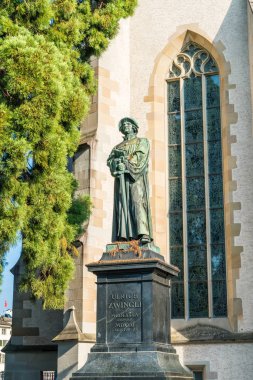 Ulrich Zwingli Monument at the Water Church in Zurich City, Switzerland. clipart