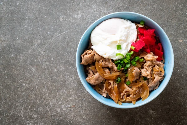 Yumurtalı domuz pirinci kasesi (Donburi) - Japon yemeği tarzı.