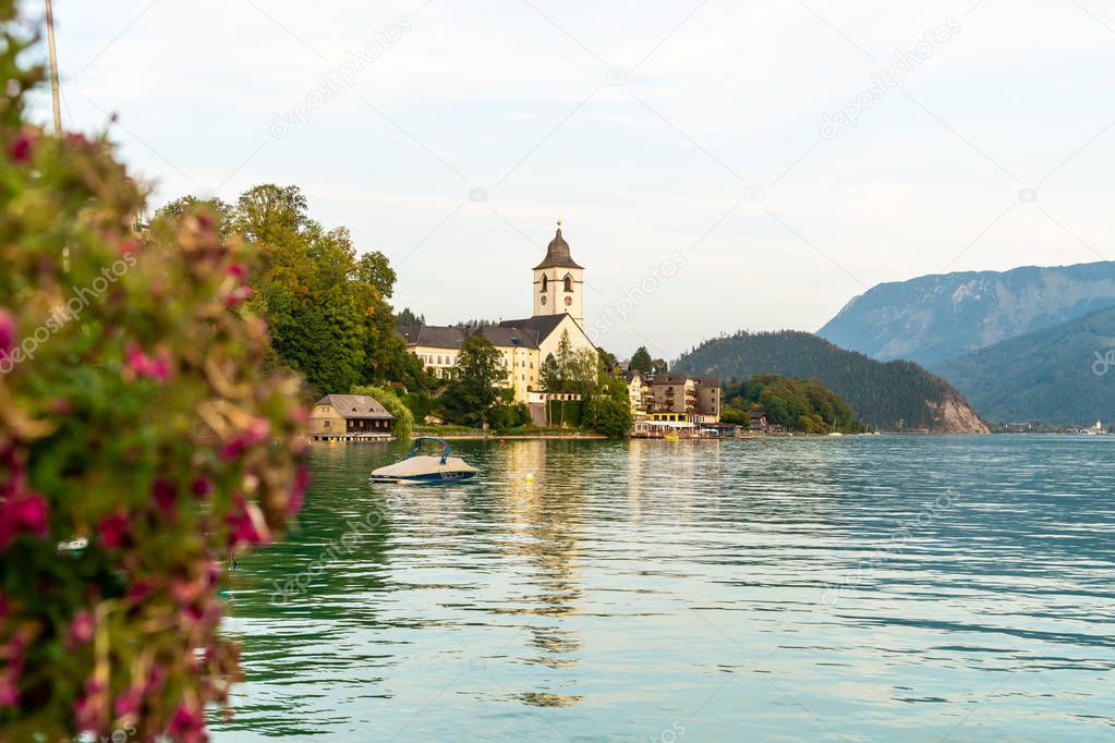 Beautiful Architecture at St. Wolfgang waterfront with Wolfgangsee lake, Austria