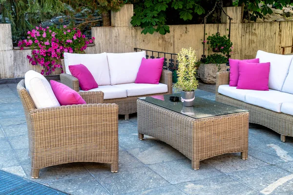 empty outdoor patio table and chair