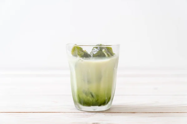 Matcha Green Tea Ice Cube Milk Glass — Stock Photo, Image