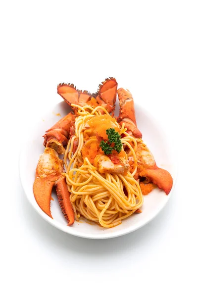 Homar Spaghetti Jaj Krewetki Białym Tle — Zdjęcie stockowe