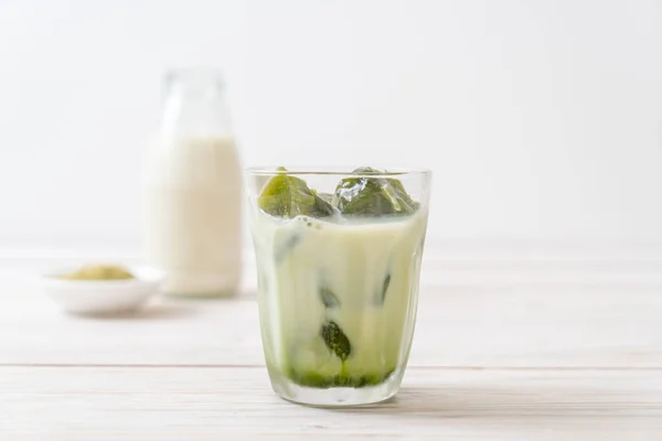 Matcha Green Tea Ice Cube Milk Glass — Stock Photo, Image