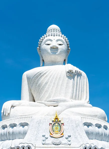 Wit Marmer Big Buddha Met Blauwe Hemel Phuket Thailand — Stockfoto