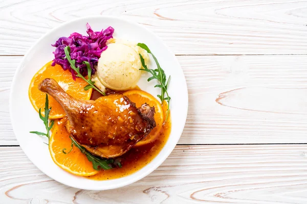 Roasted Duck Leg Steak Orange Sauce — Stock Photo, Image