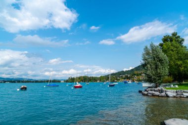 İsviçre dağ ile güzel Thun Gölü