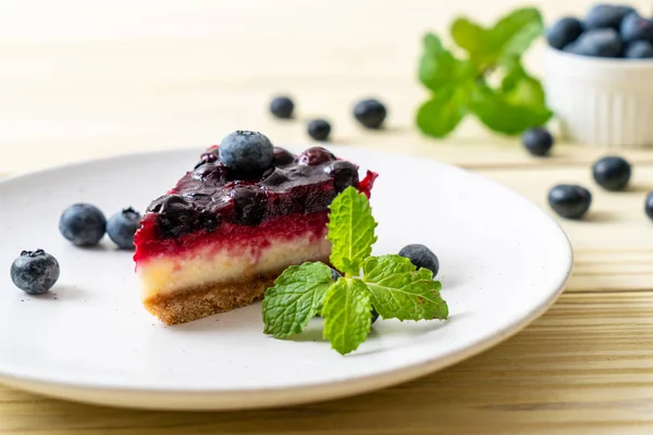 Homemade Blueberry Cheese Cake Wood Background — Stock Photo, Image