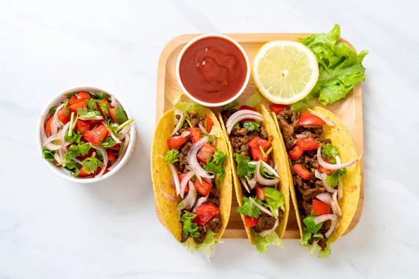 Tacos Viande Légumes Style Alimentaire Mexicain — Photo