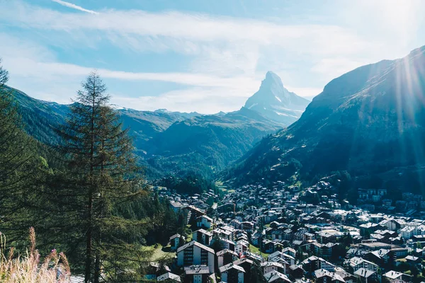 Satul Zermatt Fundal Matterhorn Elveția — Fotografie, imagine de stoc