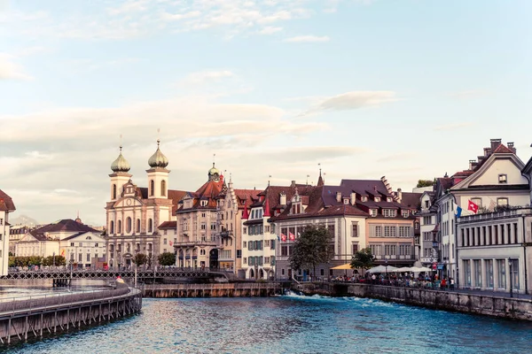 Centro Storico Lucerna Lucerna Con Famoso Ponte Della Cappella Svizzera — Foto Stock