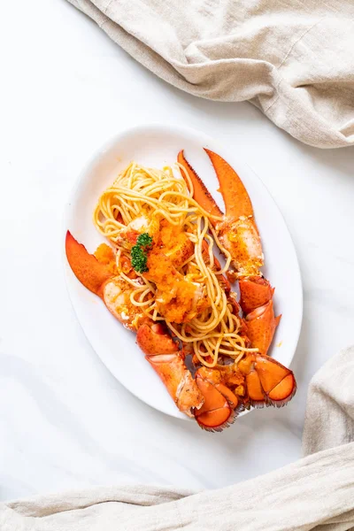Lobster Spaghetti Shrimp Egg White Plate — Stock Photo, Image