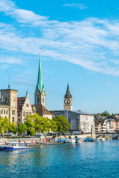 Zurich City Center Famous Fraumunster Grossmunster Churches River Limmat Zurich — Stock Photo, Image