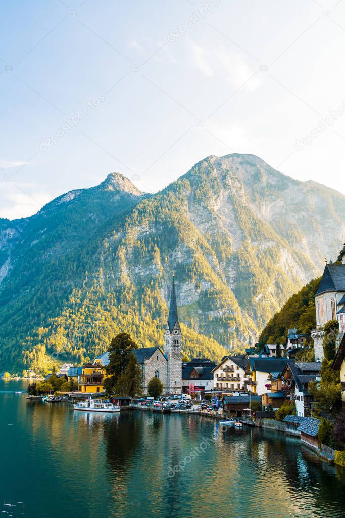Hallstatt village on Hallstatter lake in Austrian Alps, Salzkammergut region, Hallstatt, Austria