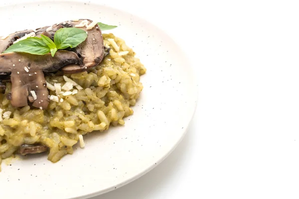 Risotto Champiñones Con Pesto Queso Aislados Sobre Fondo Blanco — Foto de Stock