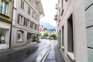 Interlaken, İsviçre - 24 Ağustos 2018: Eski şehir Interlaken, İsviçre toplayan.