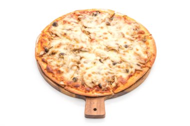 Beyaz arka plan üzerinde izole miso sosu ile mantarlı pizza