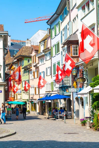 Цюрих Швейцарія Серпня 2018 Augustinergasse Пішохідній Вулиці Колоритні Будівлі Кафе — стокове фото