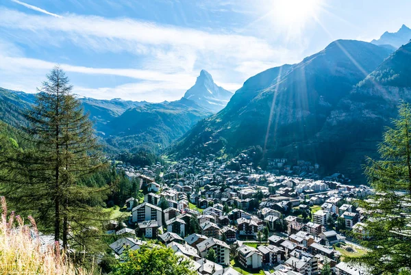 Ζερμάτ Χωριό Φόντο Matterhorn Στην Ελβετία — Φωτογραφία Αρχείου