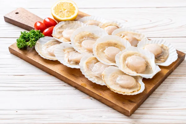 Fresh Shell Scallop Wood Board — Stock Photo, Image