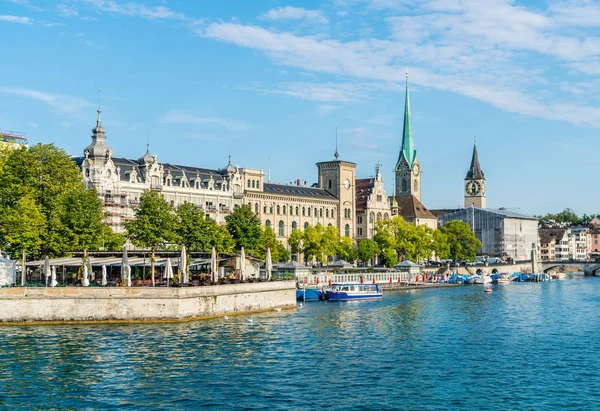 Zurich City Center Famous Fraumunster Grossmunster Churches River Limmat Zurich — Stock Photo, Image