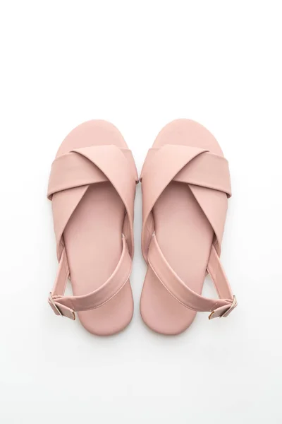 Mode Kvinna Och Kvinna Läder Sandaler Med Slingback Isolerad Vit — Stockfoto