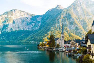 Avusturya Alpleri'nde, Salzkammergut bölge, Hallstatter gölde Hallstatt köyü Hallstatt, Avusturya