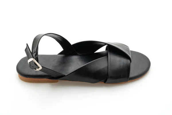 Mode Vrouw Vrouw Lederen Sandalen Met Slingback Geïsoleerd Witte Achtergrond — Stockfoto