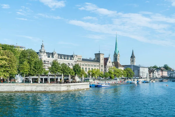 Curych Centrum Města Slavným Fraumunster Grossmunster Kostely Řeka Limmat Curychu — Stock fotografie