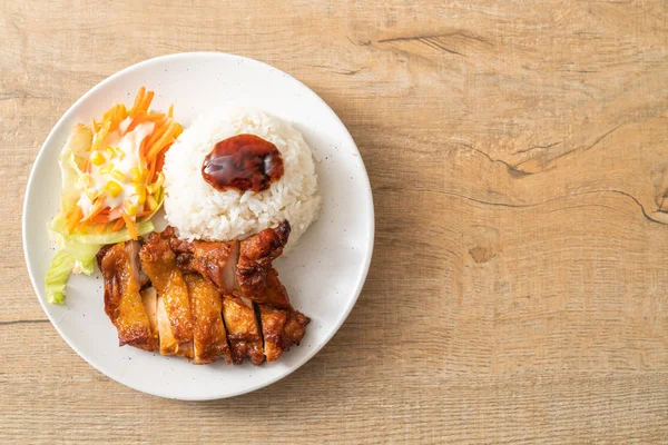 Frango Grelhado Com Molho Teriyaki Arroz Salada — Fotografia de Stock