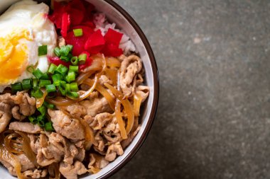 Yumurtalı domuz pirinci kasesi (Donburi) - Japon yemeği tarzı.