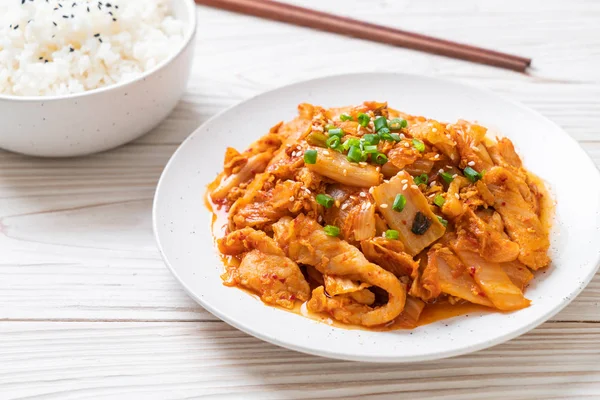 Carne Cerdo Salteada Con Kimchi Estilo Coreano Comida — Foto de Stock