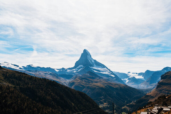 Beautiful mountain landscape with views of the Matterhorn peak in Zermatt, Switzerland.