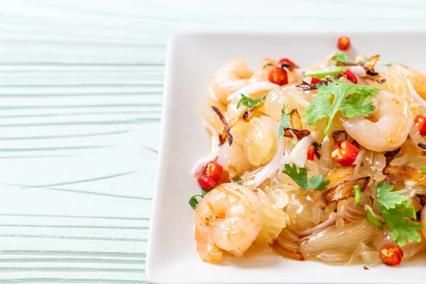 Salada Picante Pamelo Com Camarões Camarões Estilo Comida Fusão — Fotografia de Stock