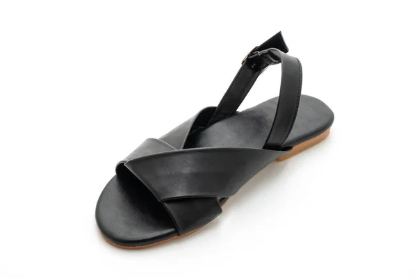 Mode Vrouw Vrouw Lederen Sandalen Met Slingback Geïsoleerd Witte Achtergrond — Stockfoto