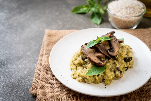 Homemade Mushroom Risotto Pesto Cheese — Stock Photo, Image