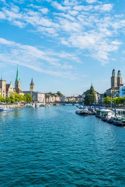 Zurich City Center Famous Fraumunster Grossmunster Churches River Limmat Zurich — Stock Photo, Image