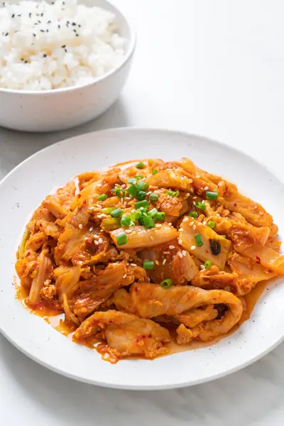 Carne Cerdo Salteada Con Kimchi Estilo Coreano Comida — Foto de Stock