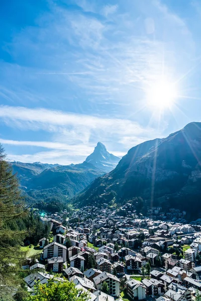 Pueblo Zermatt Con Telón Fondo Matterhorn Suiza — Foto de Stock