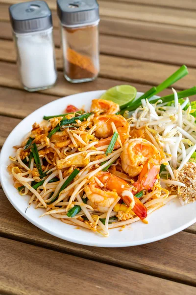Pad Thai Noodles Ανακατεύετε Τηγανισμένα Ρυζιού Γαρίδες Ταϊλανδικό Τροφίμων — Φωτογραφία Αρχείου